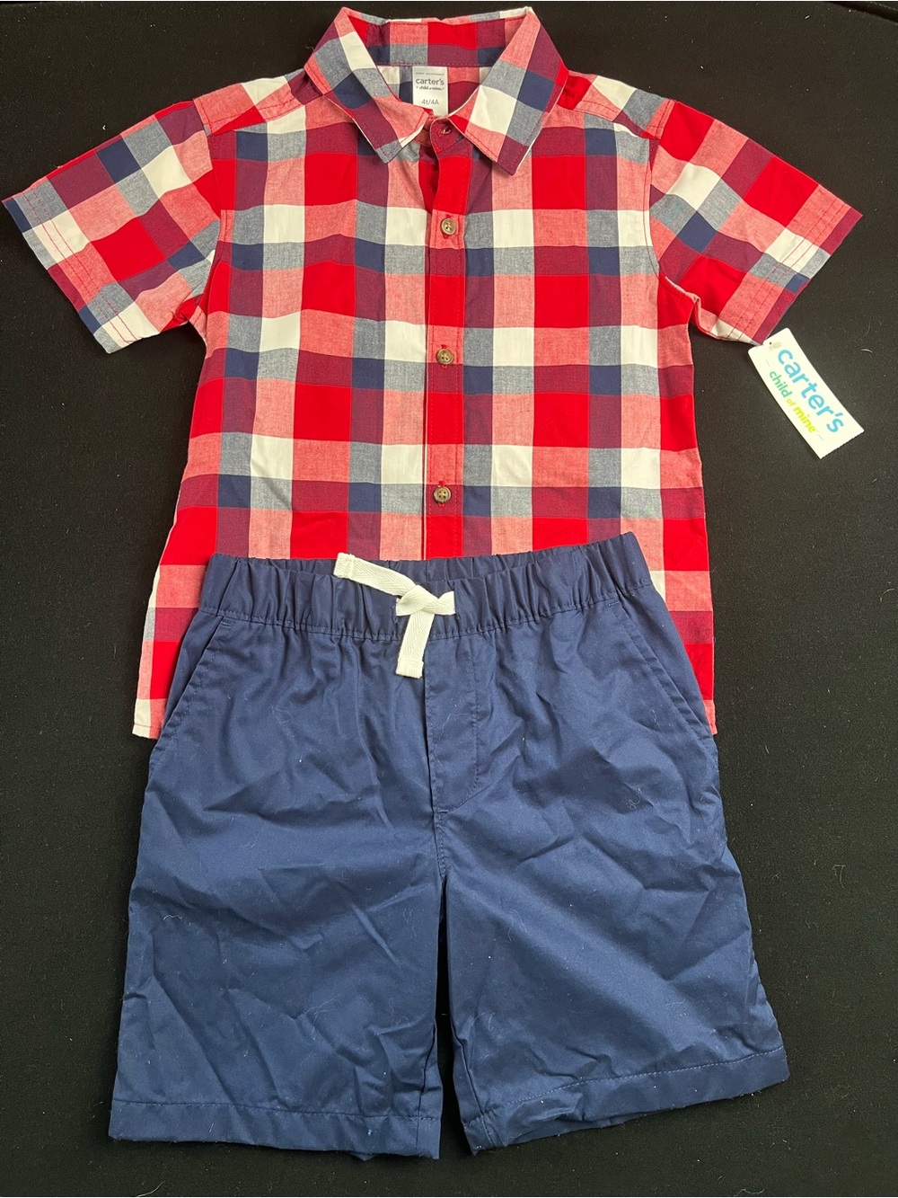 Carter's Red, Blue & White Plaid Short Sleeve Button-Front Set